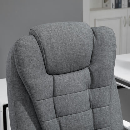 Reclining Office Chair with Retractable Footrest and High Back in Fabric, Grey
