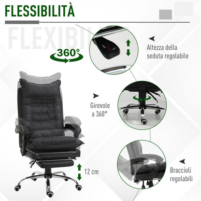 Black Faux Leather Office Chair, Height-Adjustable Executive Chair with 155° Reclining High Back and Footrest