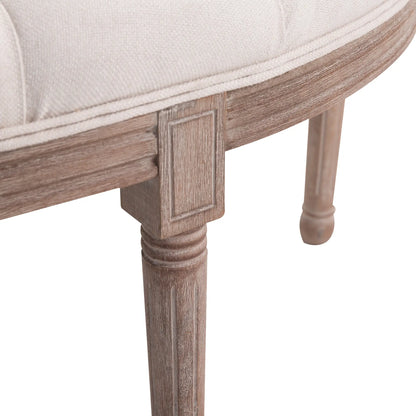 Chesterfield Style Semi-Circular Bed End Bench with Wooden Frame and Upholstery, Beige, 140.5x51x48cm