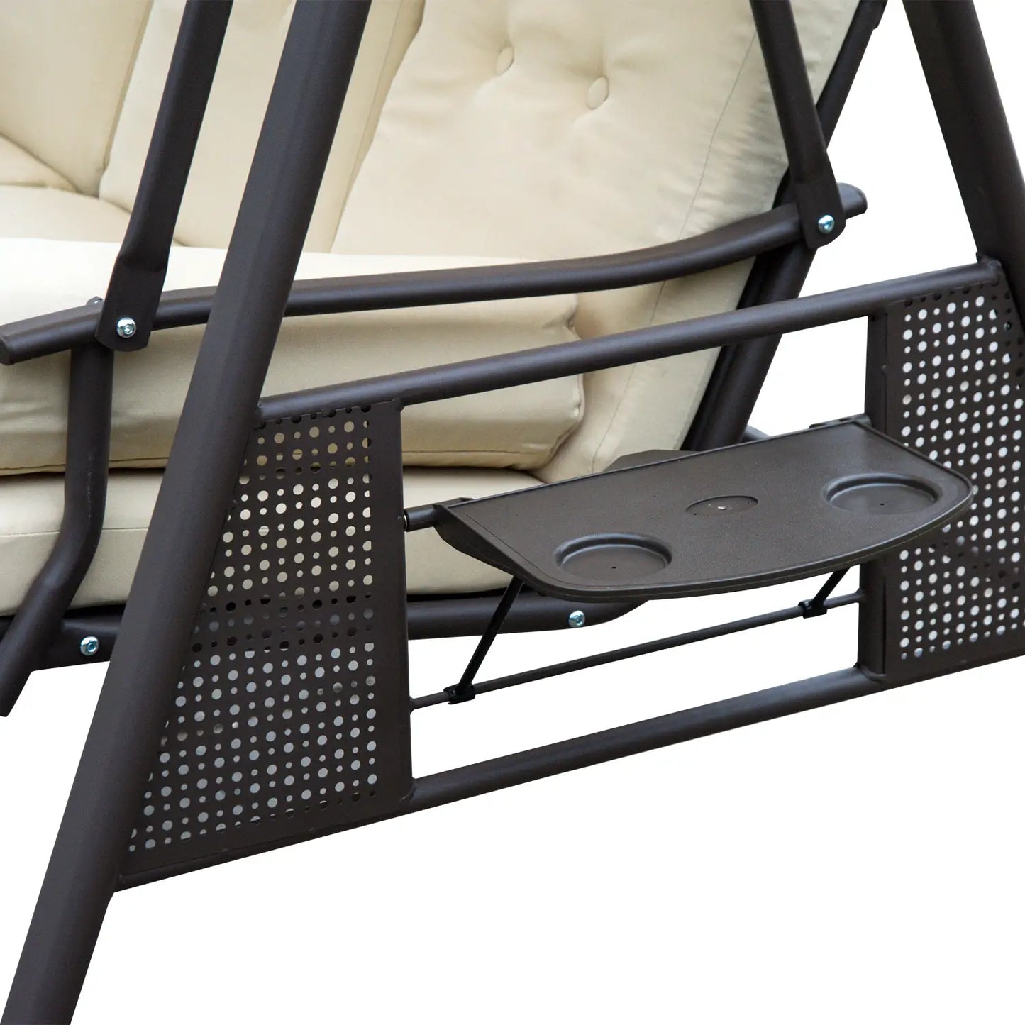 UTAH |  Seater Metal Garden Swing, Outdoor Swing with Tilting Roof and Padded Cushions, 208x121x172 cm, Beige