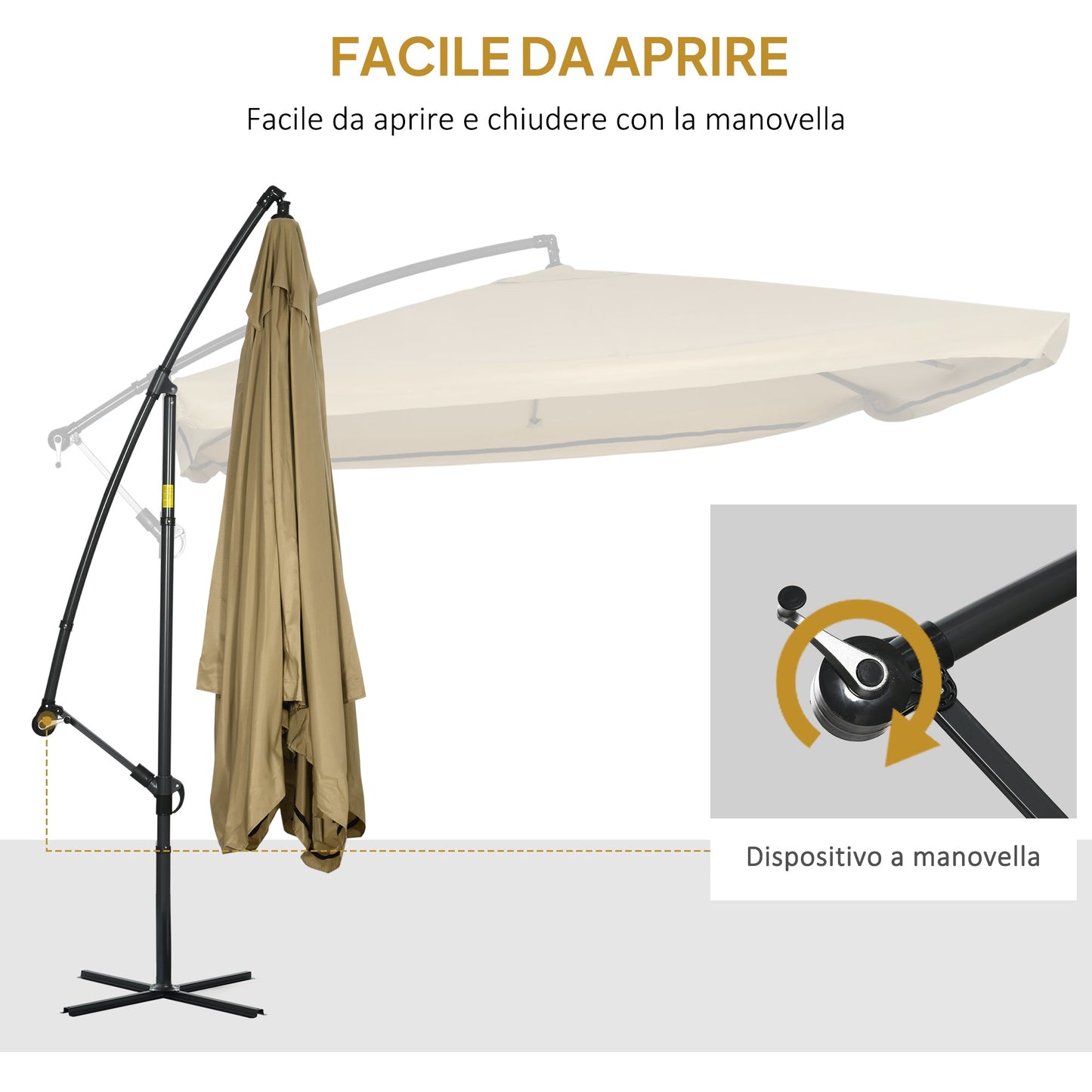 Garden Umbrella with Tilting Arm with Crank Opening and Mosquito Net, 3x3 m, Beige
